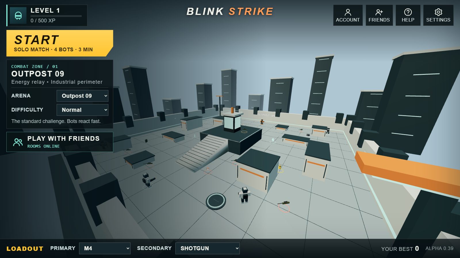 The Blink Strike lobby above the Outpost 09 arena.